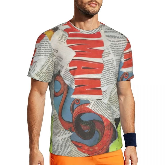 T Shirt For Men Newspaper Collage Man Vintage Aesthetic Streetwear Sports Breathable Summer Fashion