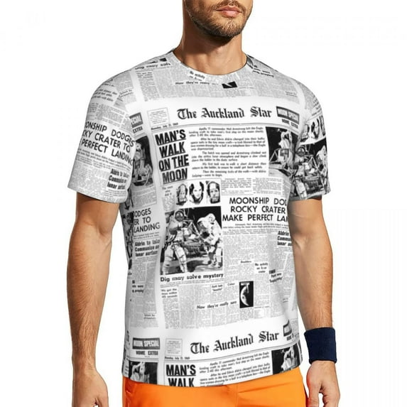 T Shirt For Men Newspaper Collage Man Vintage Aesthetic Streetwear Sports Breathable Summer Fashion