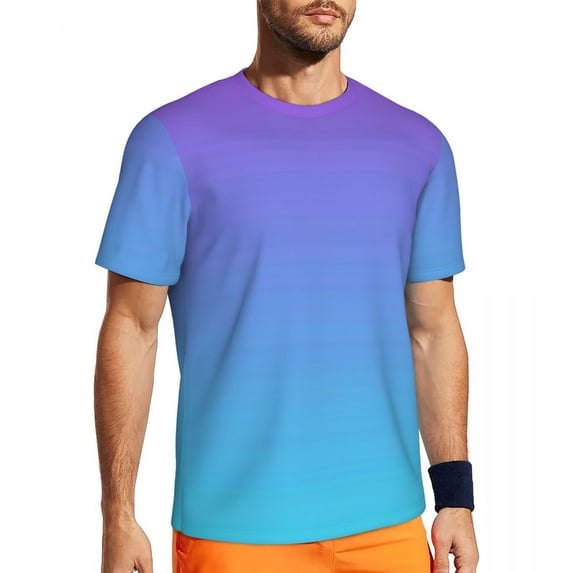 T Shirt For Men Ombre Neon Lights Couple Minimalist Red to Purple Gradient Basic Gym Breathable Beac