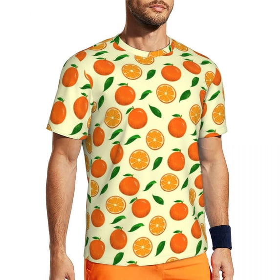 T Shirt For Men Oranges Pattern Gym Beach Green Leaf Fruit Print Retro T-Shirts Novelty Tshirt For M