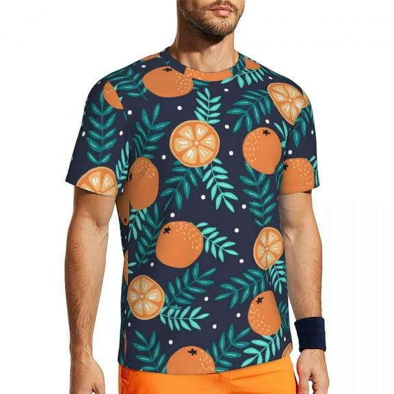 T Shirt For Men Oranges Pattern Gym Beach Green Leaf Fruit Print Retro T-Shirts Novelty Tshirt For M