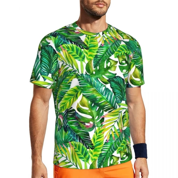 T Shirt For Men Palm Leaves Print T-Shirt Men Tropical Botanical Flowers Sportswear T-Shirts Summer