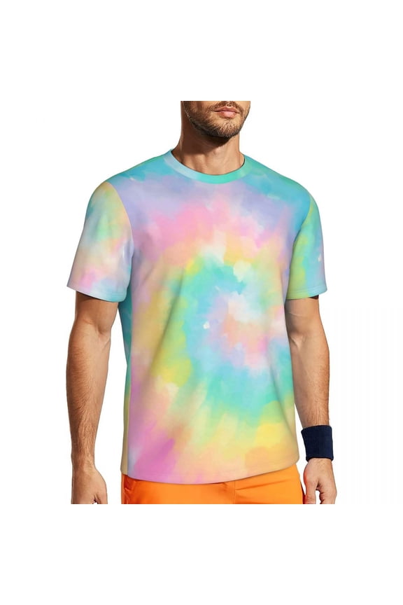 T Shirt For Men Pastel Tie Dye Pastel Rainbow Novelty Gym Short Sleeve Fast Dry Tops Summer Street S