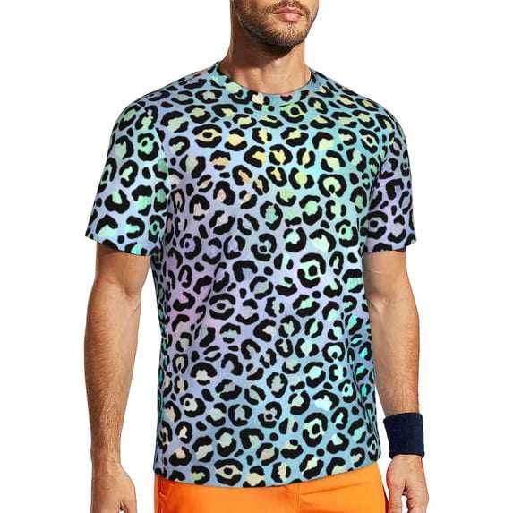 T Shirt For Men Pink Leopard Print Gym Beach Abstract Rainbow Streetwear Harajuku Tee Shirt For Man
