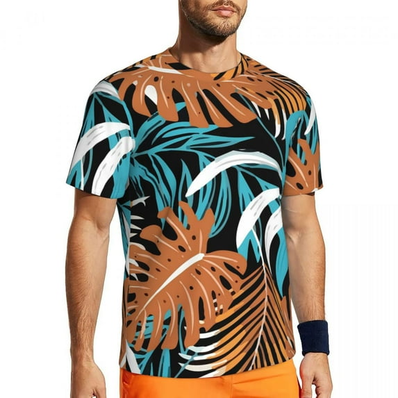 T Shirt For Men Plants Print Gym Summer Tropical Leaves Vintage Fashion Tee Shirt For Man Custom Top