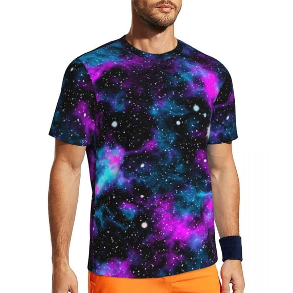 T Shirt For Men Purple Blue Galaxy Nebula Running T-Shirt Stardust Graphic Novelty Male Tee Shirt Su