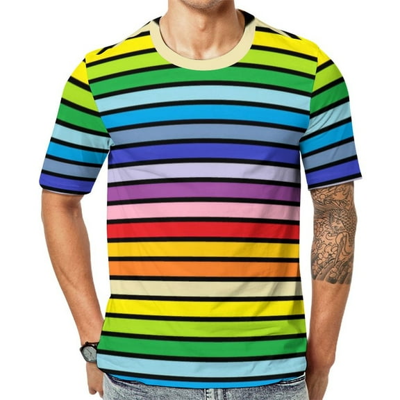 T Shirt For Men Rainbow Pride Flag LGBT Colorful Stripes Men Novelty Beach Graphic Tees Short Sleeve