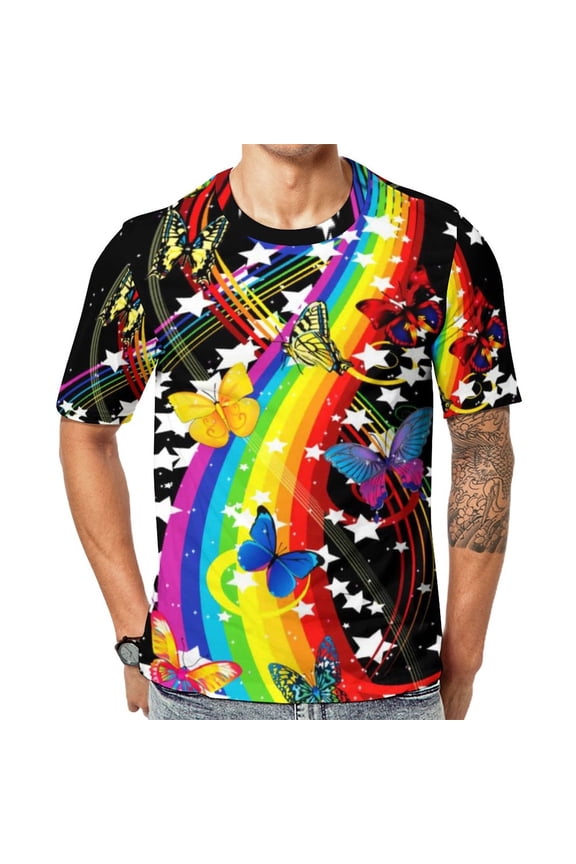 T Shirt For Men Rainbow Pride Flag LGBT Colorful Stripes Men Novelty Beach Graphic Tees Short Sleeve