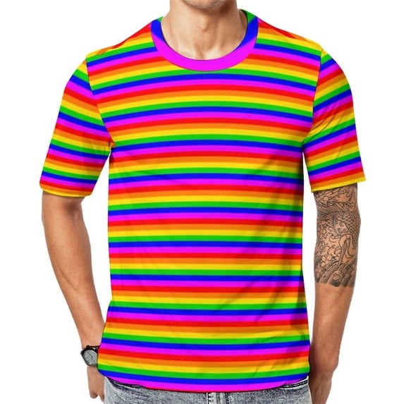 T Shirt For Men Rainbow Pride Flag LGBT Colorful Stripes Men Novelty Beach Graphic Tees Short Sleeve