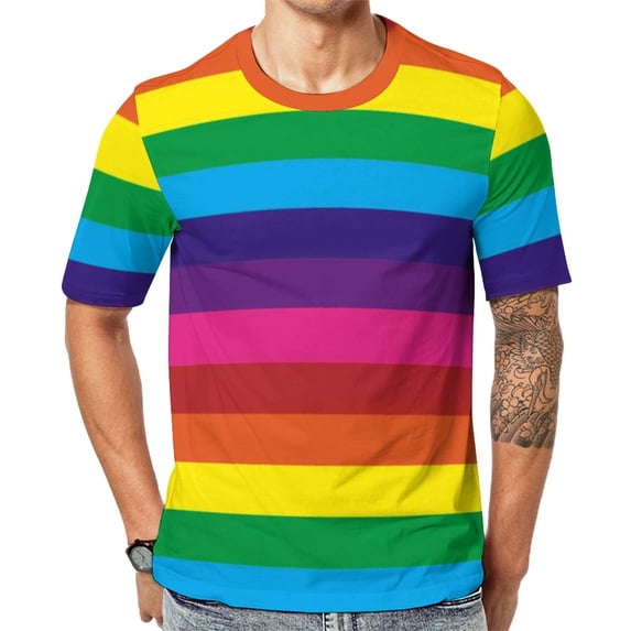 T Shirt For Men Rainbow Pride Flag LGBT Colorful Stripes Men Novelty Beach Graphic Tees Short Sleeve