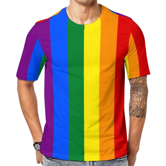 T Shirt For Men Rainbow Pride Flag LGBT Colorful Stripes Men Novelty Beach Graphic Tees Short Sleeve