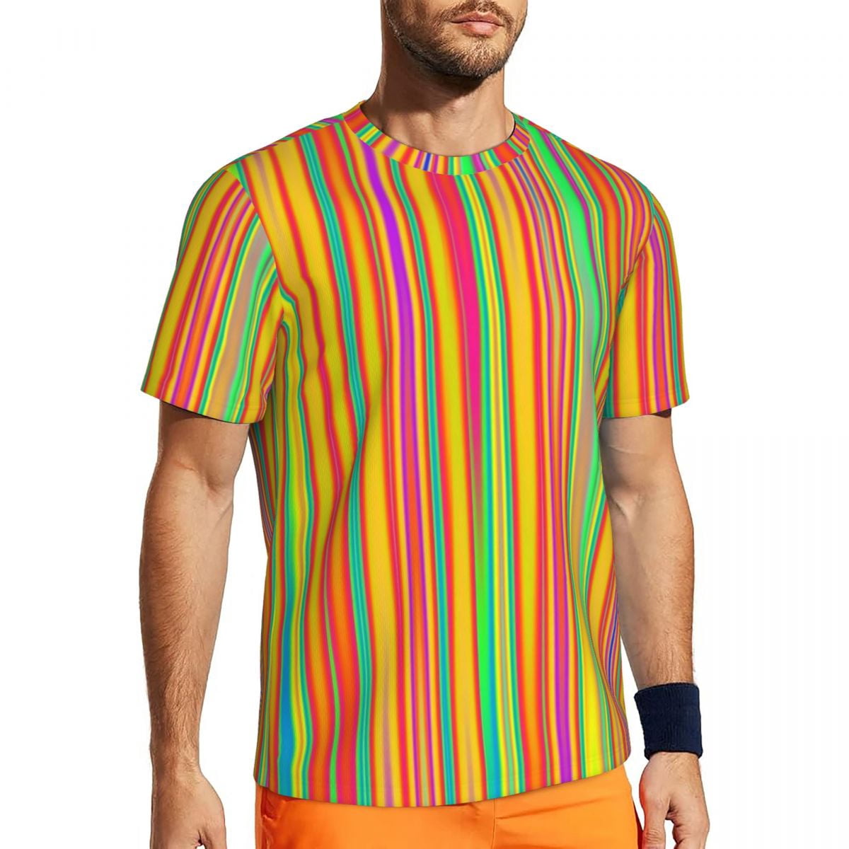 T Shirt For Men Rainbow Striped Colorful Lines Print Harajuku Gym