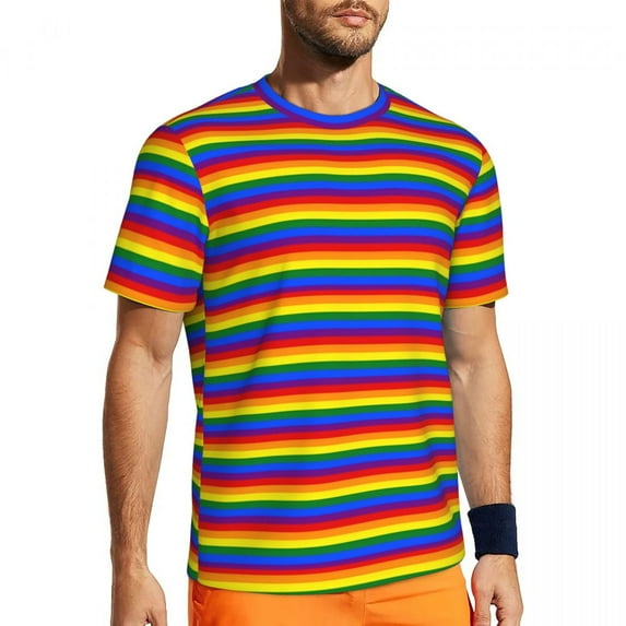T Shirt For Men Rainbow Striped Colorful Lines Print Harajuku Gym T-Shirts Short Sleeve Quick-drying