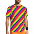 thumbnail image 1 of T Shirt For Men Rainbow Striped Colorful Lines Print Harajuku Gym T-Shirts Short Sleeve Quick-drying, 1 of 7