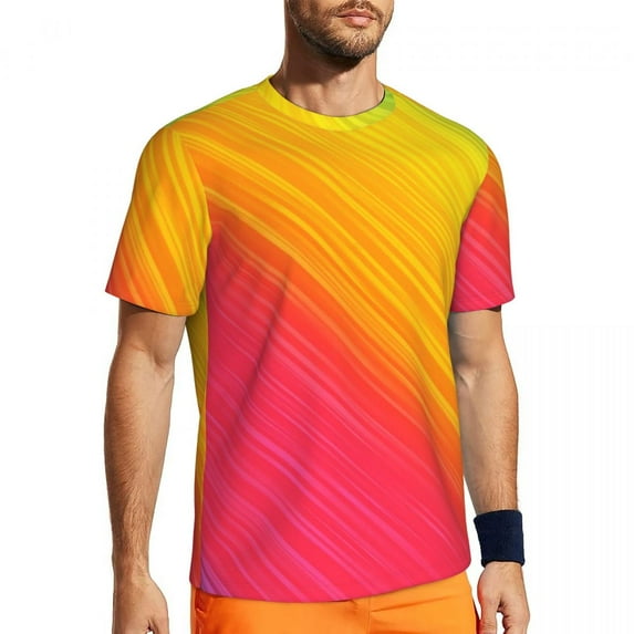 T Shirt For Men Rainbow Striped Colorful Lines Print Harajuku Gym T-Shirts Short Sleeve Quick-drying