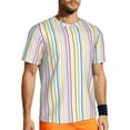 thumbnail image 1 of T Shirt For Men Rainbow Striped Colorful Lines Print Harajuku Gym T-Shirts Short Sleeve Quick-drying, 1 of 7