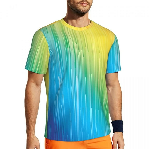 T Shirt For Men Rainbow Striped Colorful Lines Print Harajuku Gym T-Shirts Short Sleeve Quick-drying