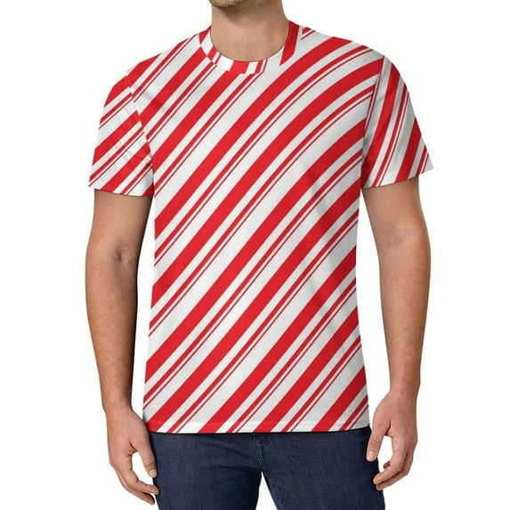 T Shirt For Men Red And White Striped Straight Lines Basic T-Shirts O Neck Fashion Tshirt Summer Men