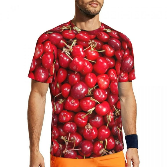 T Shirt For Men Red Cherries Print Sportswear Summer Sweet Fruit Aesthetic Hippie Tee Shirt For Men