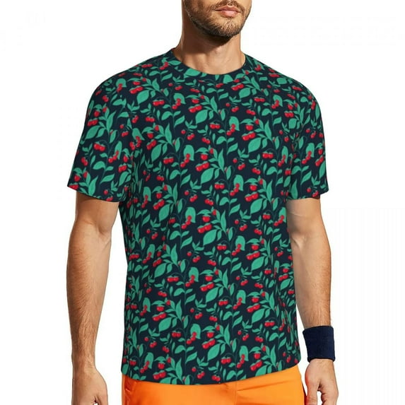 T Shirt For Men Cute Cherry Black Striped Print Hip Hop Running Short-Sleeve Breathable Tops Summer