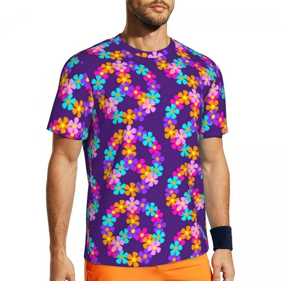 T Shirt For Men Retro Bright Flowers Gym Summer Hippie Flower Power Casual Trendy Cool Tee Shirt For