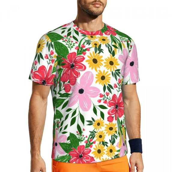 T Shirt For Men Retro Bright Flowers Gym Summer Hippie Flower Power Casual Trendy Cool Tee Shirt For