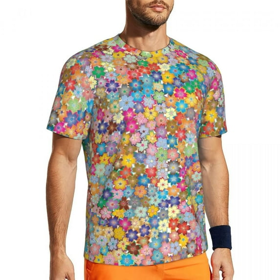 T Shirt For Men Retro Bright Flowers Gym Summer Hippie Flower Power Casual Trendy Cool Tee Shirt For