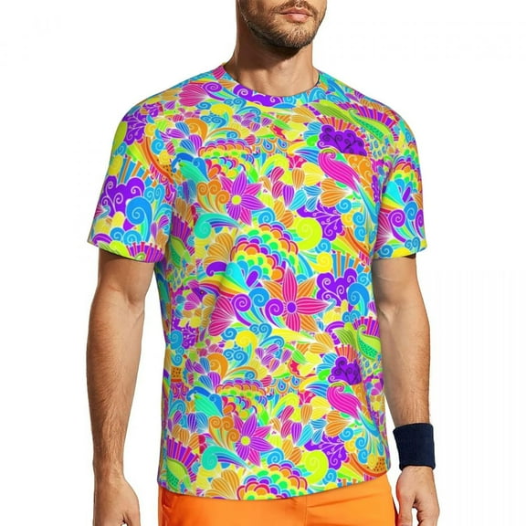 T Shirt For Men Retro Bright Flowers Gym Summer Hippie Flower Power Casual Trendy Cool Tee Shirt For