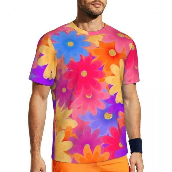 T Shirt For Men Retro Bright Flowers Gym Summer Hippie Flower Power Casual Trendy Cool Tee Shirt For