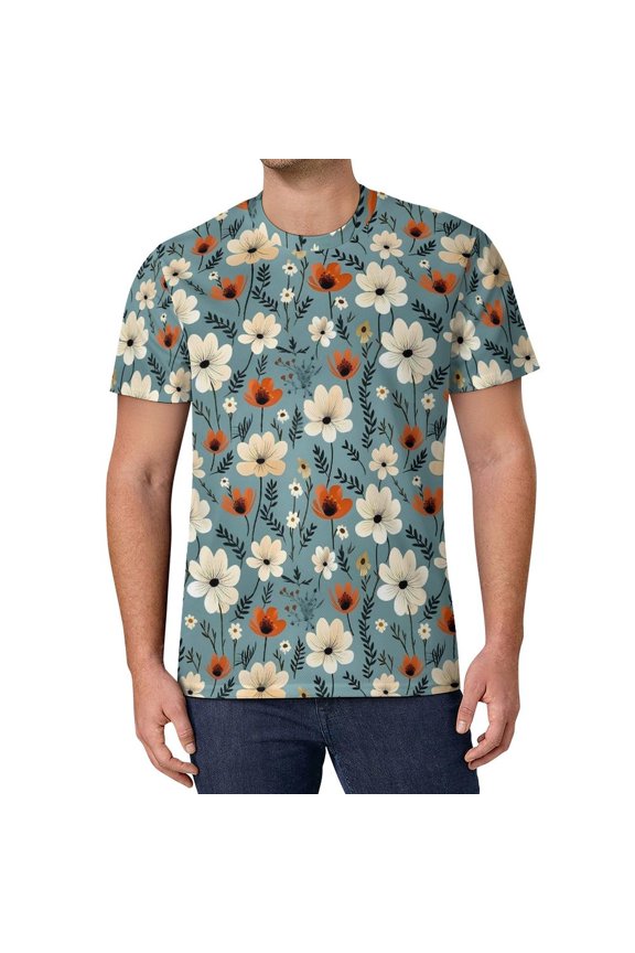 T Shirt For Men Retro Flower Design T-Shirt Floral Power Fun O Neck Cool Tee Shirt Summer Man Printe