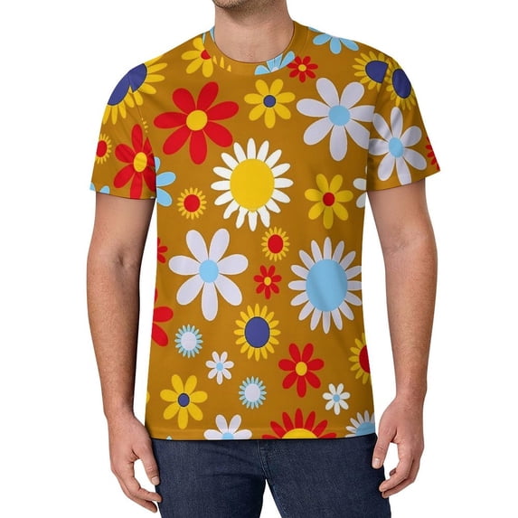 T Shirt For Men Retro Flower Design T-Shirt Floral Power Fun O Neck Cool Tee Shirt Summer Man Printe