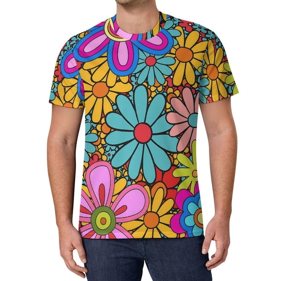 T Shirt For Men Retro Flower Design T-Shirt Floral Power Fun O Neck Cool Tee Shirt Summer Man Printe