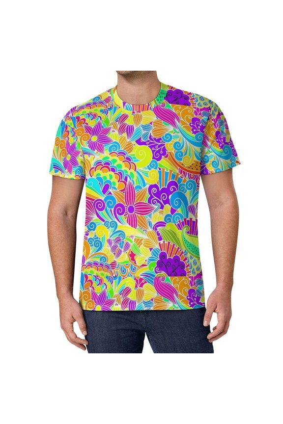 T Shirt For Men Retro Flower Design T-Shirt Floral Power Fun O Neck Cool Tee Shirt Summer Man Printe