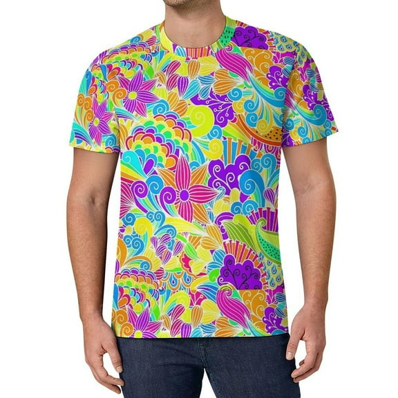 T Shirt For Men Retro Flower Design T-Shirt Floral Power Fun O Neck Cool Tee Shirt Summer Man Printe