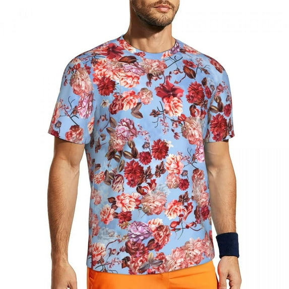 T Shirt For Men Retro Flower Print Sports T-Shirt Summer Pretty Floral Vintage Popular Tee Shirt For