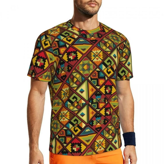 T Shirt For Men Retro Tribal Gym Ethnic Floral Print Popular Men Street Style Tee Shirt Summer Short