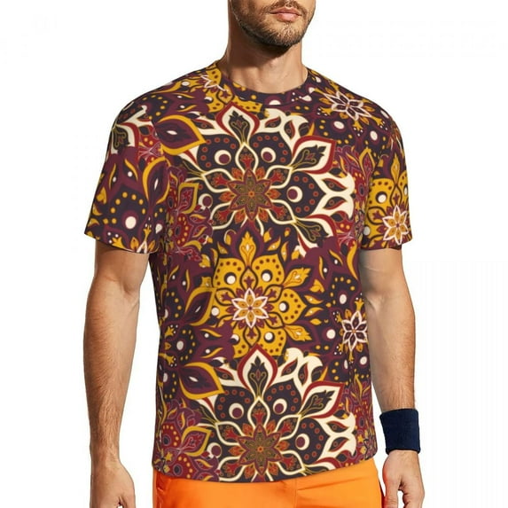 T Shirt For Men Retro Tribal Gym Ethnic Floral Print Popular Men Street Style Tee Shirt Summer Short