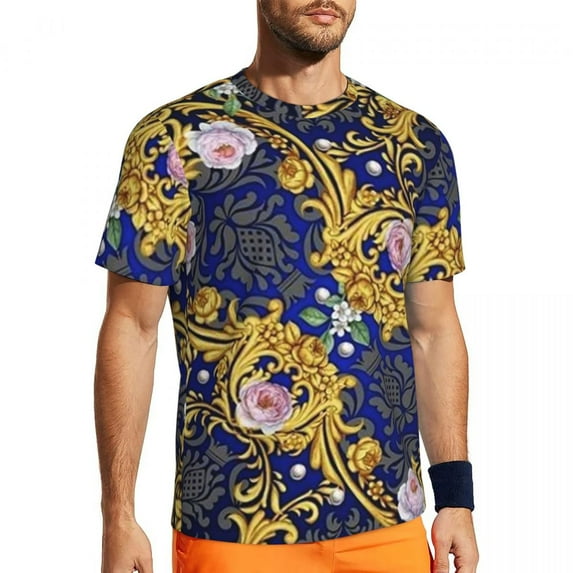T Shirt For Men Running For Male Baroque Floral T-Shirts Trending Vintage Print Summer Tee Shirt O N