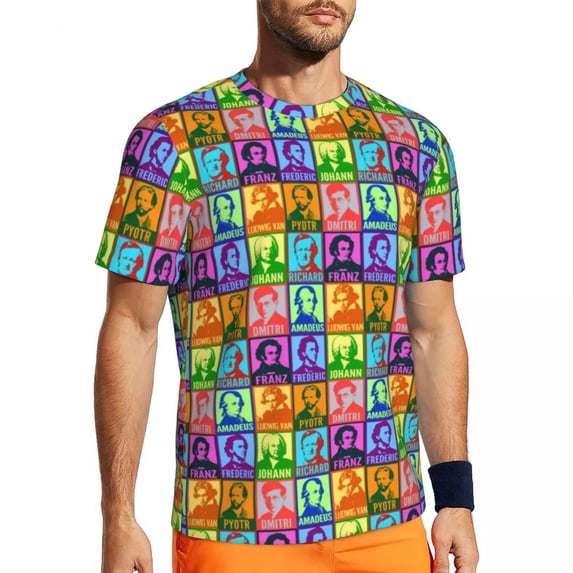 T Shirt For Men Running For Male Music Squares Fashion Rainbow Framed Summer Tee Shirt O Neck Aesthe