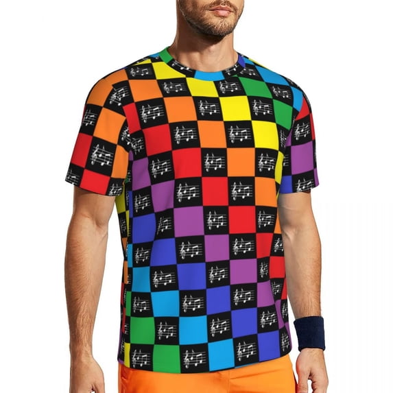 T Shirt For Men Running For Male Music Squares Fashion Rainbow Framed Summer Tee Shirt O Neck Aesthe