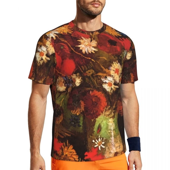 T Shirt For Men Running T-Shirt For Man Vincent Van Gogh Harajuku Poppies Cornflowers Summer Tees O