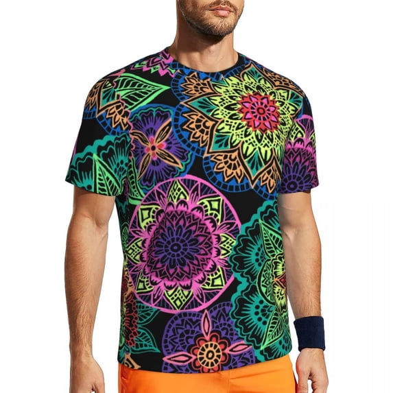 T Shirt For Men Running T-Shirt For Mens Gold Mandala Print Harajuku Vintage Floral Summer Tee Shirt