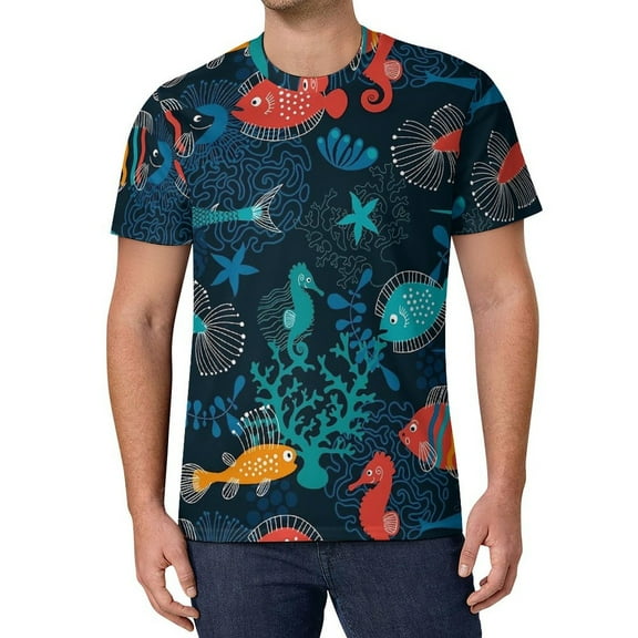 T Shirt For Men Sea Fish T-Shirt Colorful Ocean Male Fashion Beach Printed Tee Shirt Short-Sleeved P