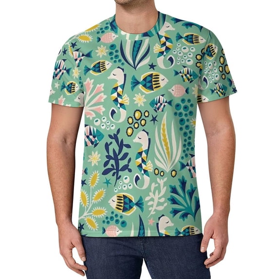 T Shirt For Men Sea Fish T-Shirt Colorful Ocean Male Fashion Beach Printed Tee Shirt Short-Sleeved P
