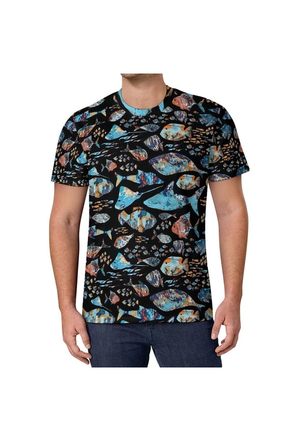 T Shirt For Men Sea Fish T-Shirt Colorful Ocean Male Fashion Beach Printed Tee Shirt Short-Sleeved P