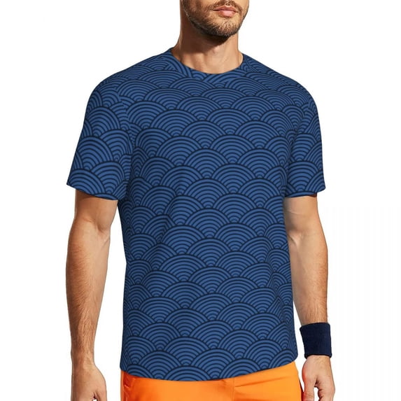 T Shirt For Men Seigaiha Print T-Shirt Vintage Blue Wave Hip Hop Sports T-Shirts Short Sleeve Quick-