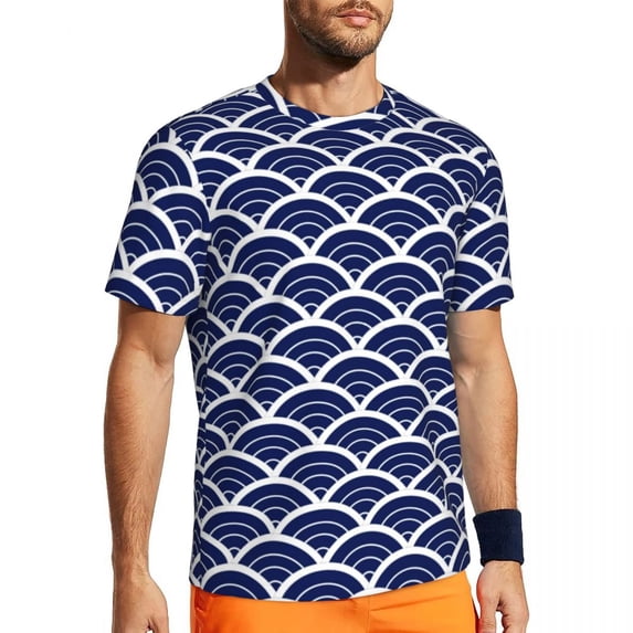 T Shirt For Men Seigaiha Print T-Shirt Vintage Blue Wave Hip Hop Sports T-Shirts Short Sleeve Quick-