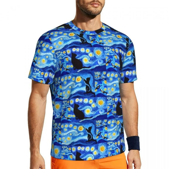 T Shirt For Men Spooky Black Cat Happy Halloween Hippie Gym T-Shirts Short-Sleeve Breathable Tshirt