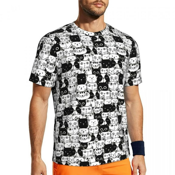 T Shirt For Men Spooky Black Cat Happy Halloween Hippie Gym T-Shirts Short-Sleeve Breathable Tshirt