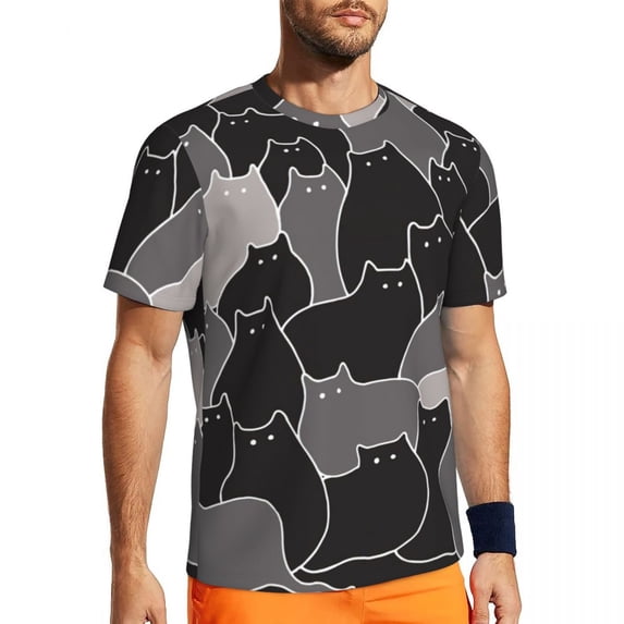 T Shirt For Men Spooky Black Cat Happy Halloween Hippie Gym T-Shirts Short-Sleeve Breathable Tshirt